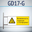 Знак «Возможность падения с платформы!», GD17-G (двусторонний горизонтальный, 540х220 мм, металл, на раме с боковым креплением)